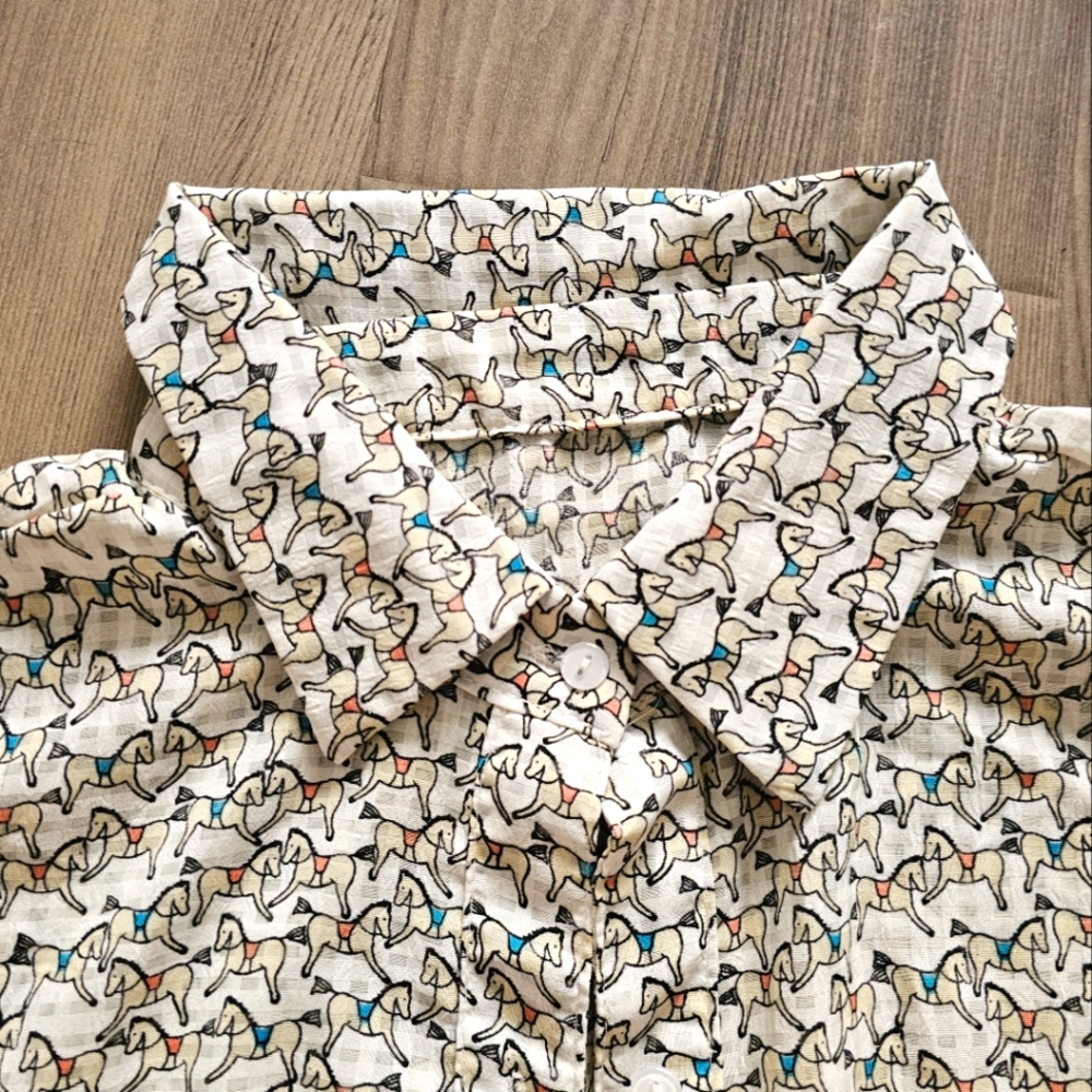 Vintage White Horse Cropped Button Down